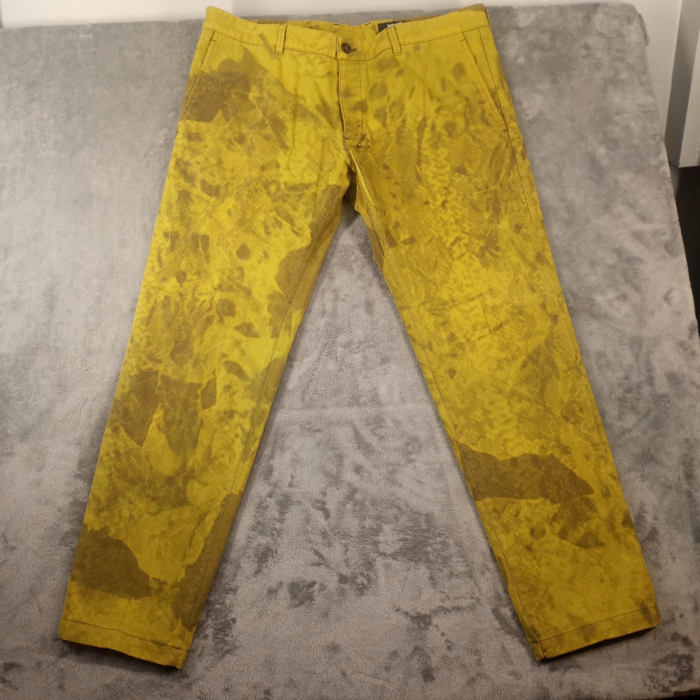 Just Cavalli men's jeans, Size 36, Yellow Lemon brown spash Distressed print - Picture 2 of 16